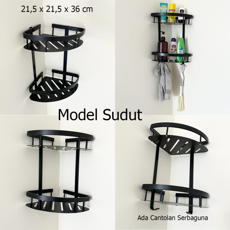 Rak Dinding Alumunium Tembok WC Toilet Serbaguna 2 Susun Bathroom Rack - Kotak Silver