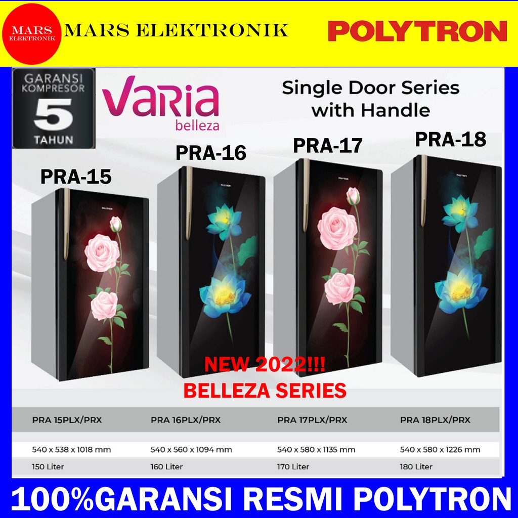KULKAS POLYTRON PRA 15 / 16 / 17 / 18 PLX / PRX - WITH HANDLE - NEW 2022 BELLEZA / 150L / 160L / 170