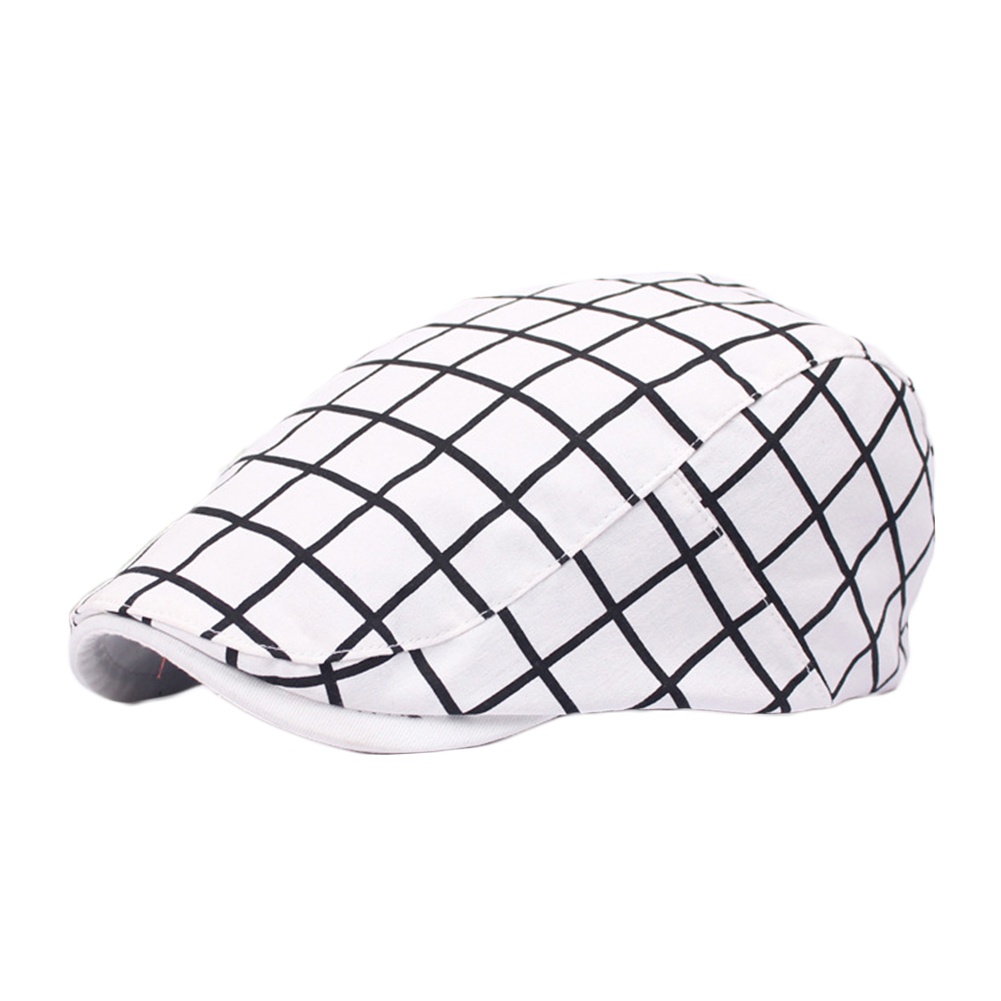 Topi Baret Adjustable Motif Kotak-Kotak Bahan Katun Untuk Pria Dan Wanita