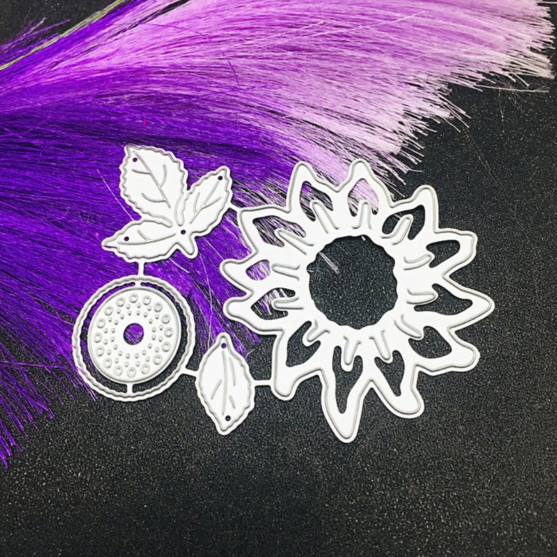 Stensil Cutting Dies Bentuk Bunga Matahari Dan Daun Bahan Logam Untuk Scrapbook Album Foto