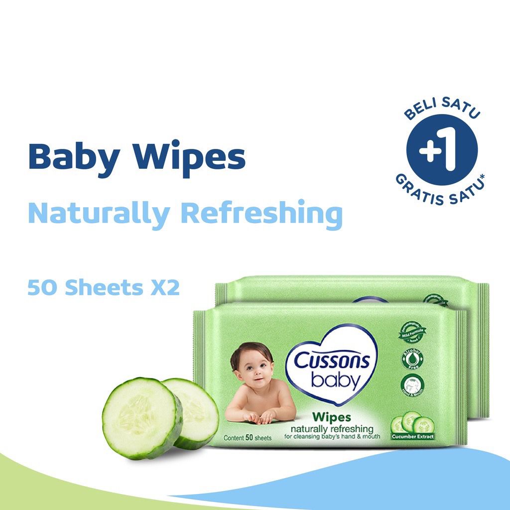 Cussons Wipes Hijau (Naturally Refreshing) 50's+50's / Toko Makmur Online