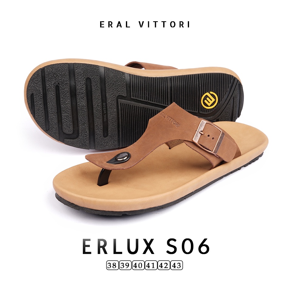 Eral Vittori - Erlux S06 Sandal Pria Kulit Santai Harian Tan