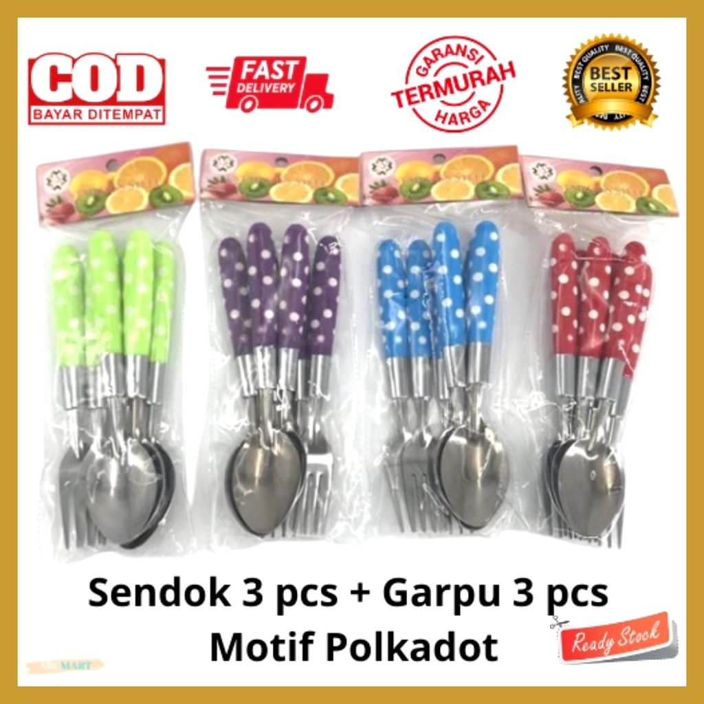 Sendok Set Polkadot Sendok Garpu Makan Isi 6pcs Peralatan Makan Sendok Warna Warni Murah GOSHOP88