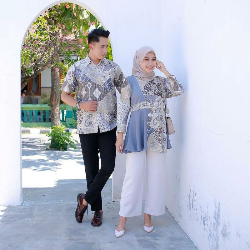 Batik Couple Modern M L XL XXL Atasan Batik Kerja Wanita dan Pria Baju Batik Wanita Blouse Batik Kantor Seragam Batik