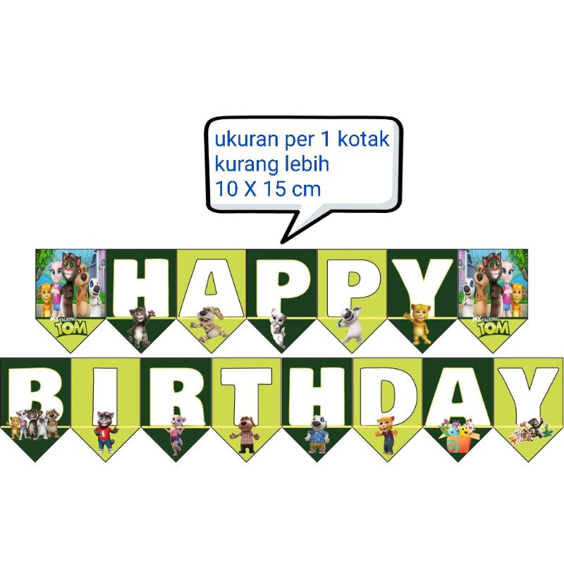 banner bunting garland flag happy birthday ulang tahun karakter my talking tom and friends angela ca