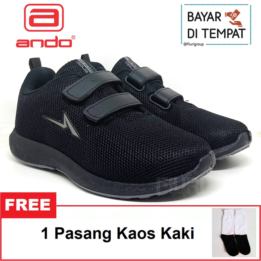 FIURI - ANDO ORIGINAL -  LIAM PEREKAT 31-38 FULL HITAM - SEPATU SNEAKERS KANVAS SOL KARET ANAK KECIL PEREMPUAN LAKI-LAKI - SEPATU KETS LUCU FASHION TRENDY - SEPATU SEKOLAH PAUD TK SD KRETEKAN PEREKAT CEWEK COWOK MURAH PROMO DISKON BONUS KAOS KAKI