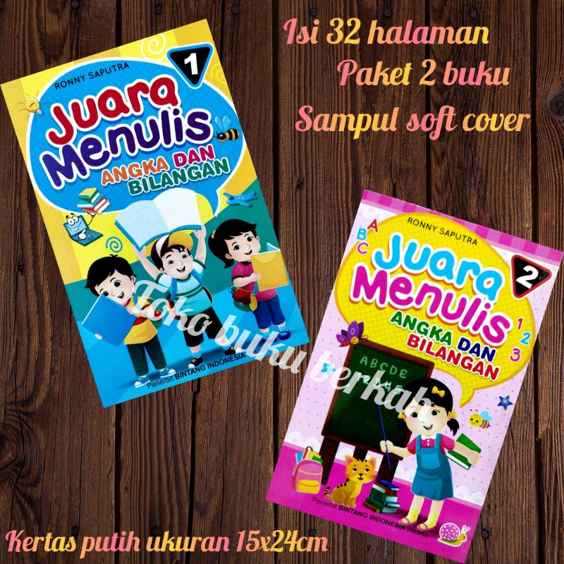 buku juara menulis angka dan bilangan isi 2 buku 1 &amp; 2 15×24CM