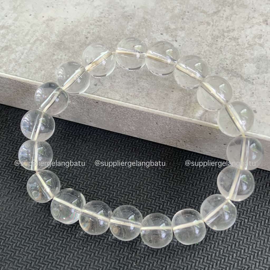 gelang batu kristal healing CLEAR QUARTZ  8mm 10mm bening natural akik