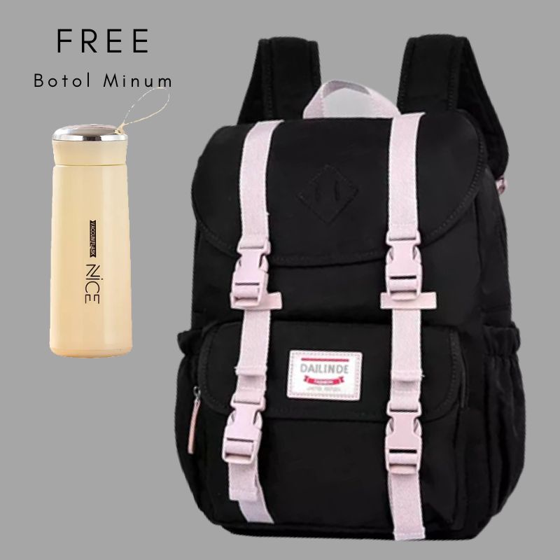 10.10DISTRO Klub New Arrival - Tas Sekolah IAC Backpack Up to - Tas Pria Tas Wanita Daypack SD SMP SMA /Ransel Double Decker-Kantong Anak-Tas Sekolah Anak Perempuan-Tas Korean Style Wanita-Tas Sekolah Remaja -Tas Ransel  COD-Hitam free Botol