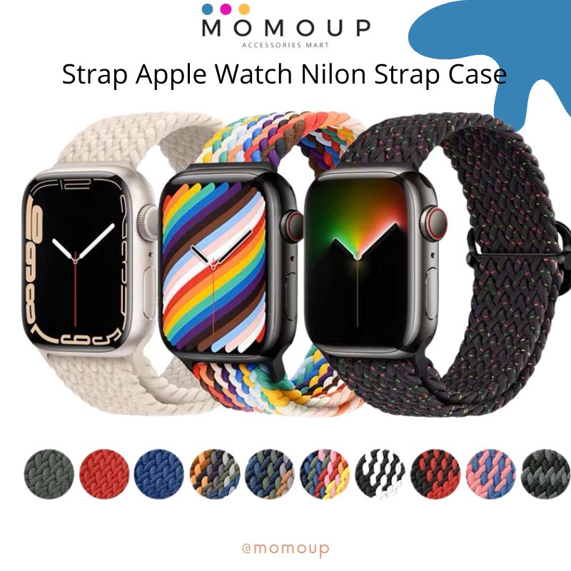 Strap Apple Watch Nilon Case Set Tali Pengganti Apple Watch 7 SE 6 5 4 3 2 1 Series T500+ T500+max