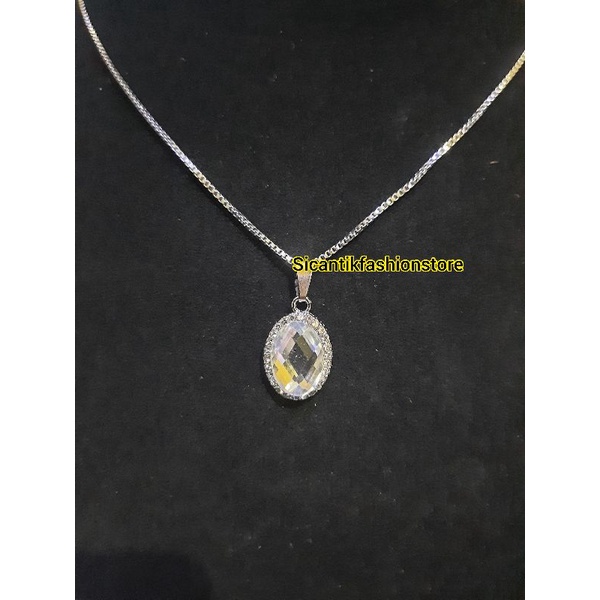 Kalung Titanium Wanita Plus Liontin Perak Silver 925 Anti Karat Selamanya Kalung Wanita Rantai kotak Silver Liontin Perak Silver 925 Fashion Wanita Perhiasan Wanita