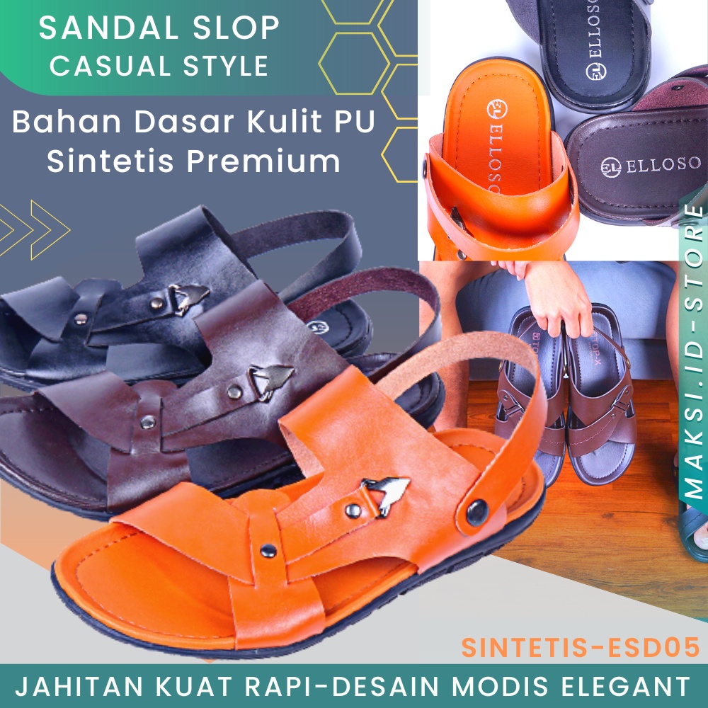 Sandal Kulit Pria Sendal Slop Keren Kekinian Casual Original Kulit Pu Pria Model Terbaru ESD05 Produk Ori Premium