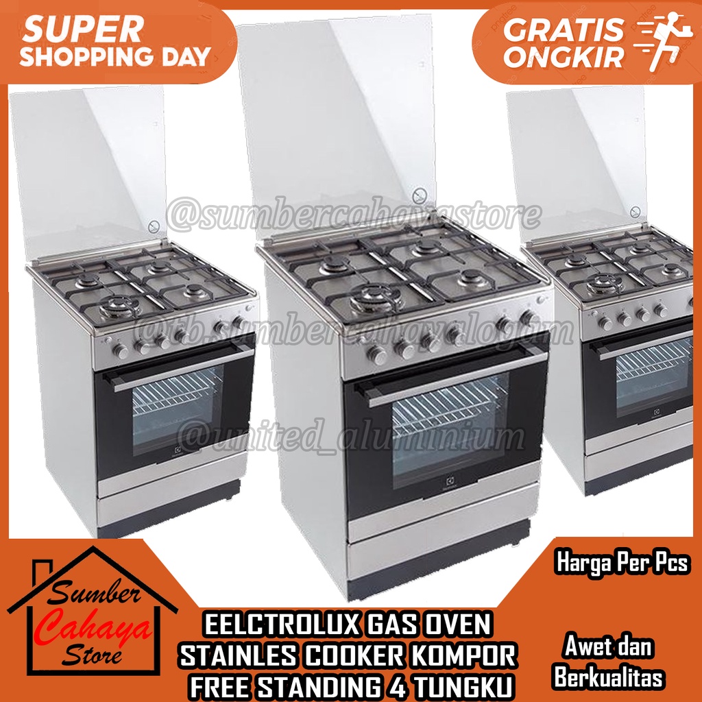 Jual GAS KOMPOR FREESTANDING 4 TUNGKU PLUS OVEN ELEXTROLUX FREE STANDING Stove STAINLESS STEEL
