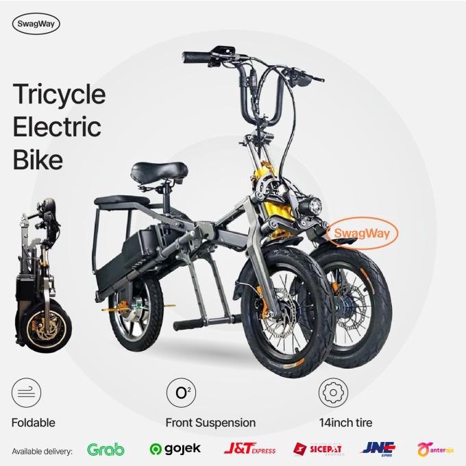 Sepeda listrik lipat elektrik foldable wheel tricycle tiga roda 3 70km ada banyak
