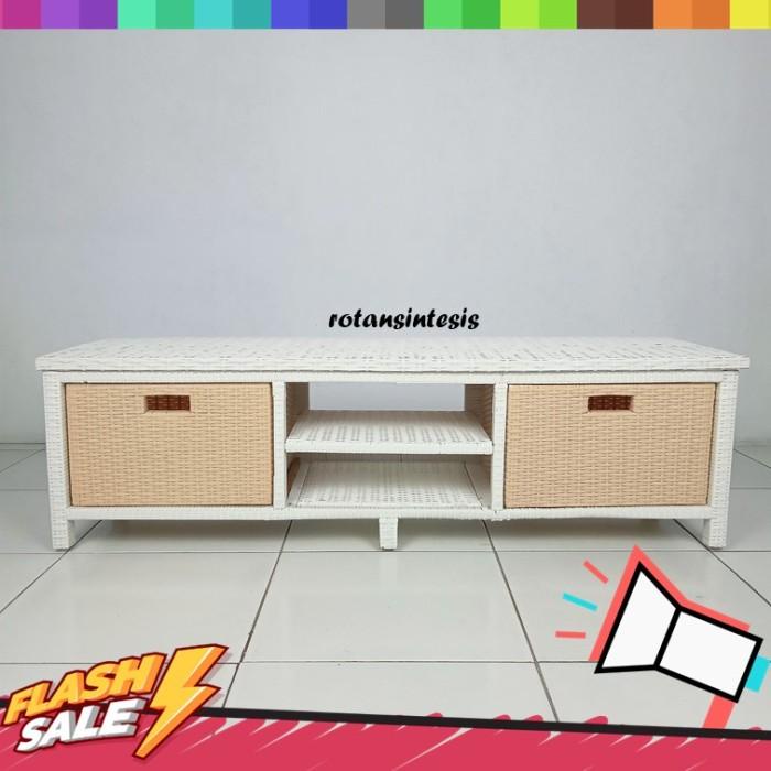 Meja Buffet Lemari Meja Tv Dan 2 Laci Simpel Rotan Sintetis Dekorasi Rumah
