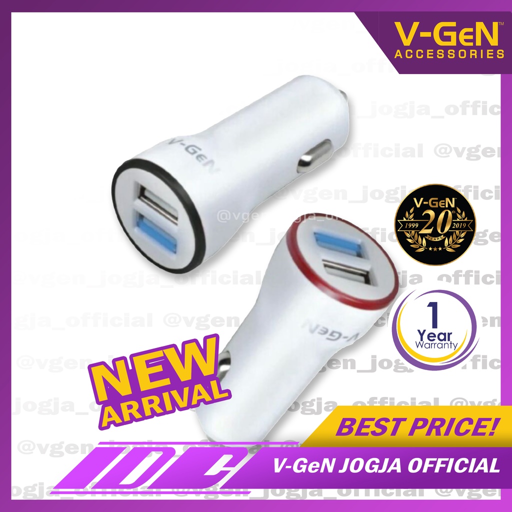 Car Charger V-GeN VCC2-25 2.4A Dual Port LED Charger Mobil