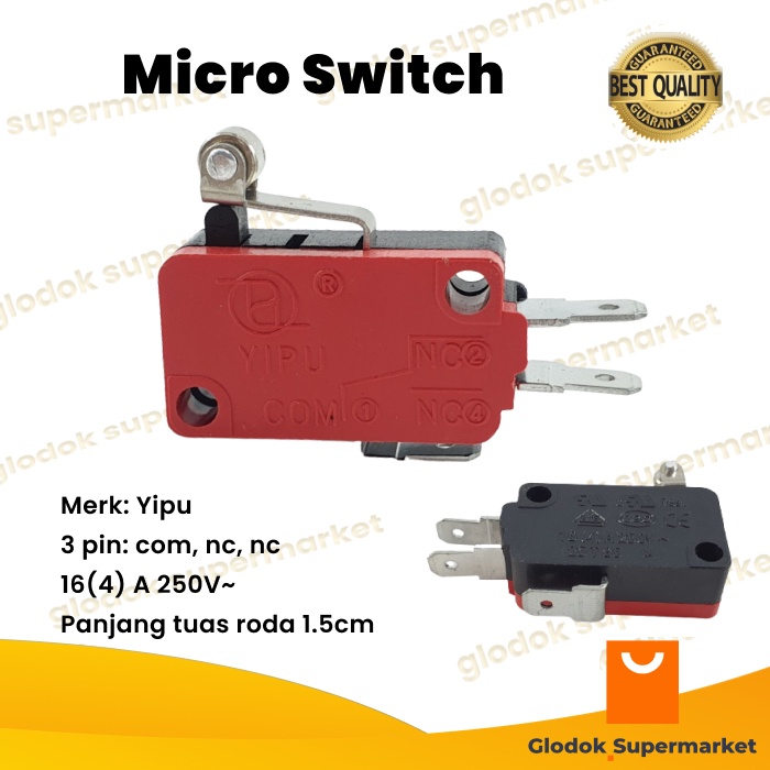 Micro Switch Yipu Microswitch Saklar Limit Plat Roda 1.5cm