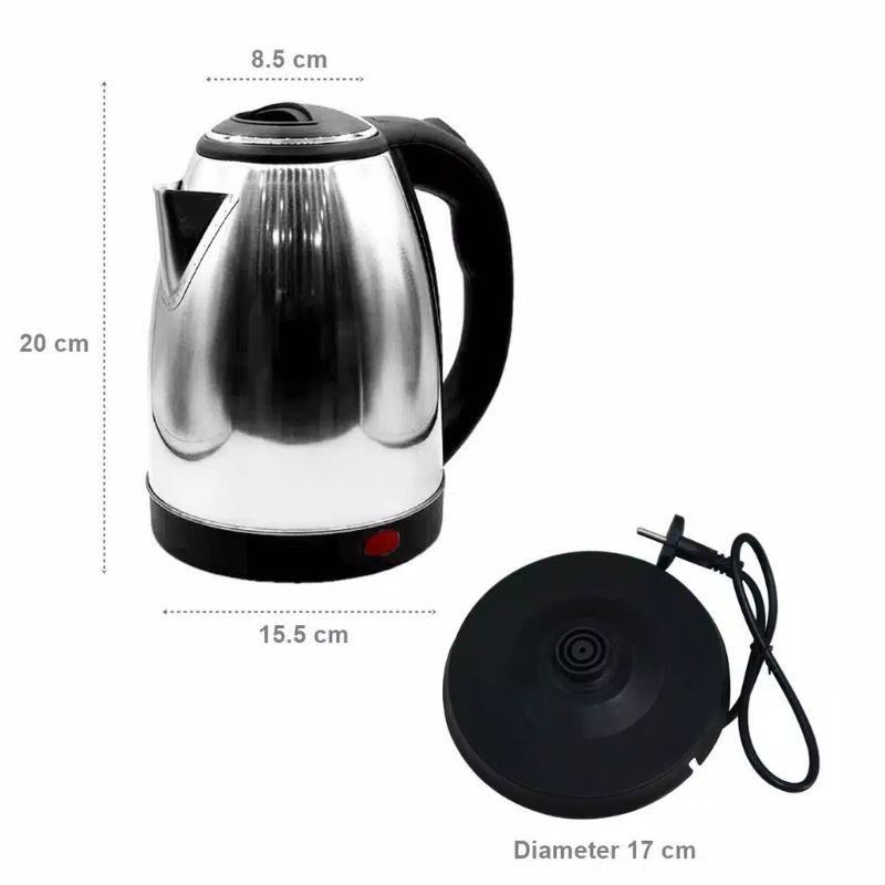 Fleco Teko Listrik 1.5 Liter 600 Watt Stainless Steel Pemanas Air Serbaguna Sistem Proteksi Ganda Masti Otomatis Jika Air Sudah Mendidih