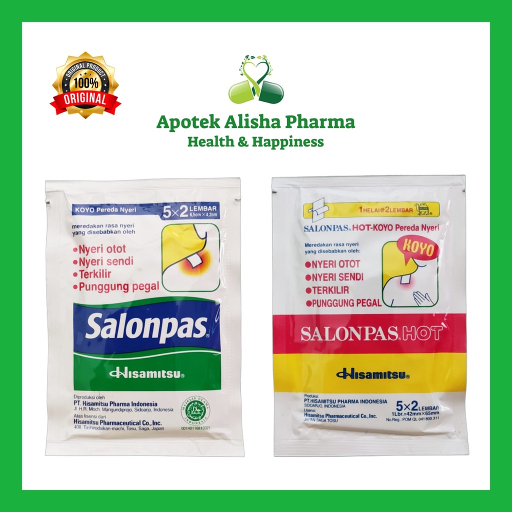 Salonpas Koyo Hangat Biru / Salonpas Koyo Hot Merah (Sachet 10lembar) Plester Koyo Sakit Gigi / Salonpas Koyo Panas