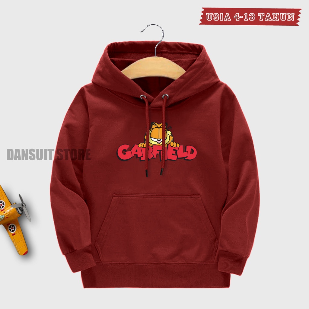 Sweater Hoodie Anak Laki-laki/Perempuan Usia 4 - 13 Tahun Hoodie Anak Motif Karakter Garfield Bahan Tebal