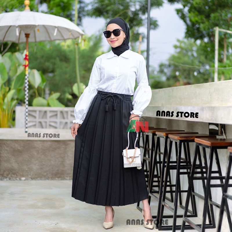 ROK PLISKET SEMI WOLL POLOS ROK PLISKET SEMI WOL FORMAL ROK PLISKET SEMI WOLL KERJA WANITA KANTOR REMPEL