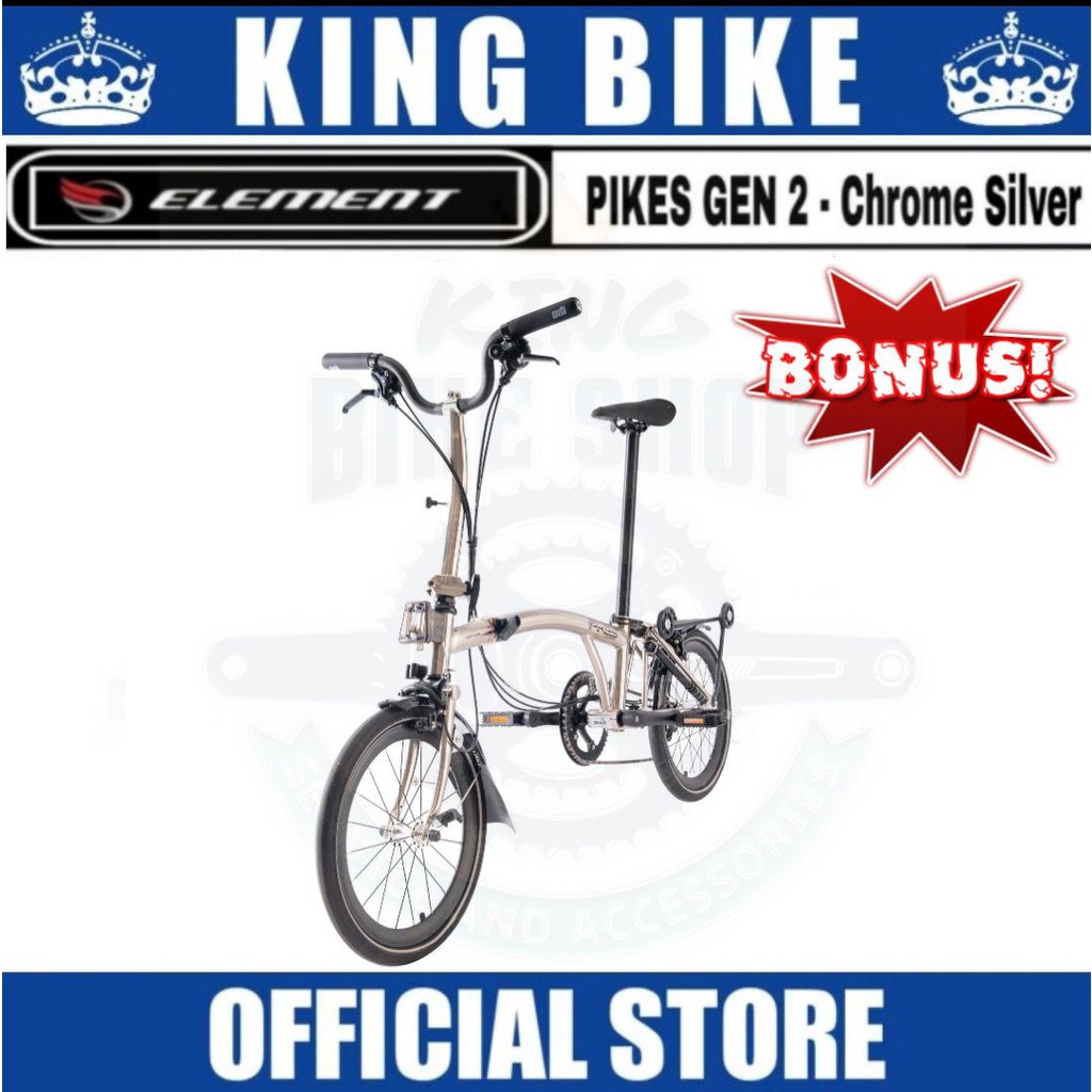 Sepeda Lipat ELEMENT PIKES GEN 2 Chrome Silver Folding Bike Trifold
