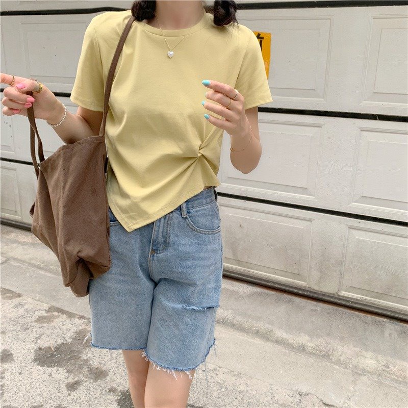 XIAOZHAINV Korean Style Kaos Lengan Pendek Wanita Crop Top 0091