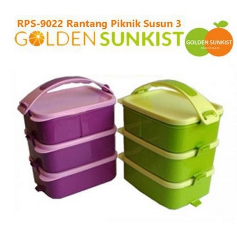 Rantang susun 3 plastik Golden sunkiest Rps-9022 Rantang piknik