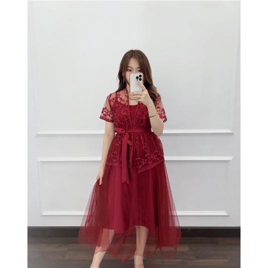Baju Dress Wanita Pesta kondangan Fashion Korea KOREAN STYLE MIDI DRESS 2IN1 MODEL TERBARU KEKINIAN 