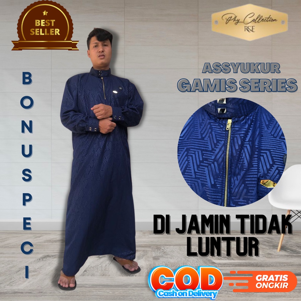 Gamis Jubah pria Laki Laki Dewasa Remaja Kancing Snap Ziper Emas Model Haromain Harmain Ukuran S M L XL XXL XXXL [ASSYUKUR]