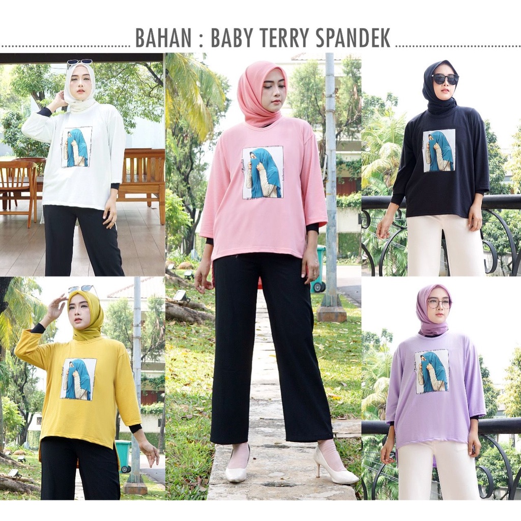 Tunik wanita Over Size hijab style terbaru 2022/Gambar sablon view DTF ((Direct Transfer Film}