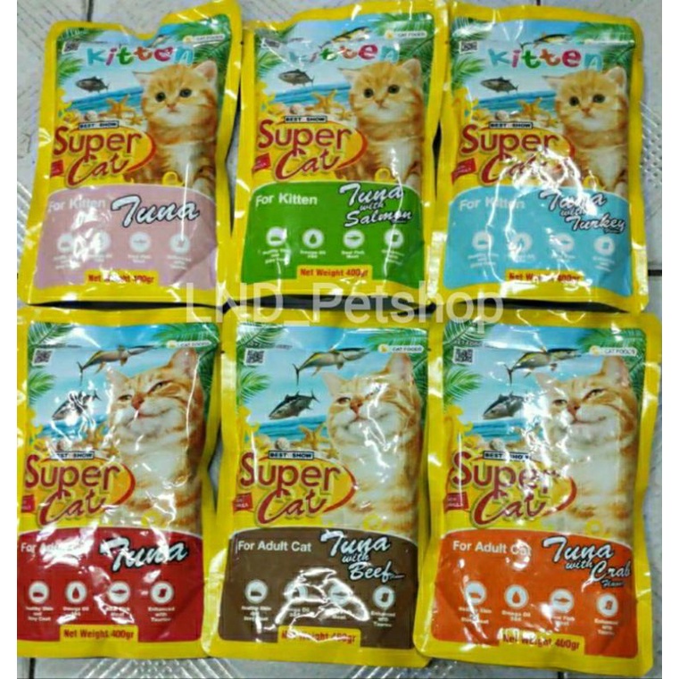 Supercat Pouch 400gr - Makanan Basah untuk Kucing / Supercat Sachet 400 gr / Supercat Sachet 400 gra