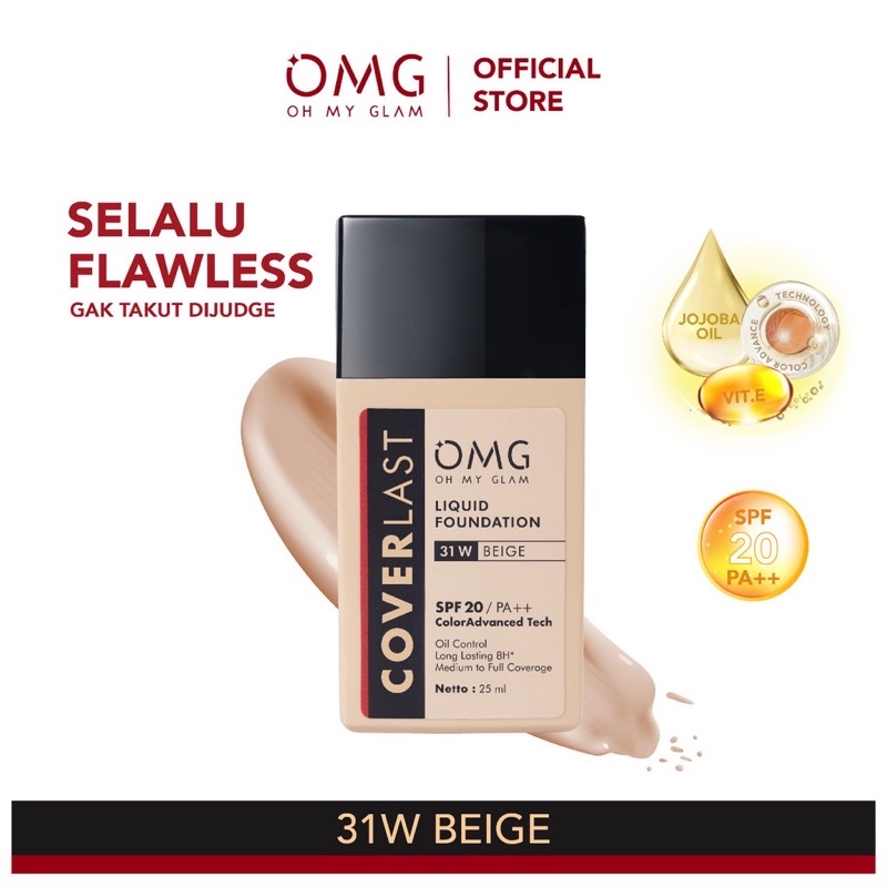 OMG CoverLast Liquid Foundation Alas Bedak | Oh My Glam | SPF 20 PA++ Oil Control Long Lasting 8H* | Medium to Full Coverage | 25ml | BPOM oh my glow