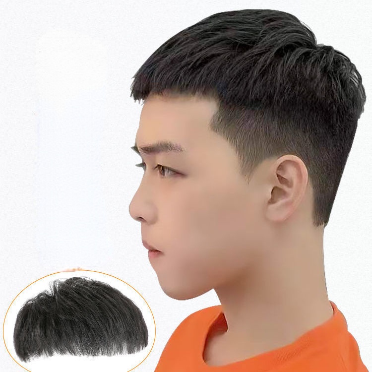 Wig pria pendek versi Korea gaya kastanye tampan rambut asli simulasi penuh alami kepala berbulu pengganti potongan