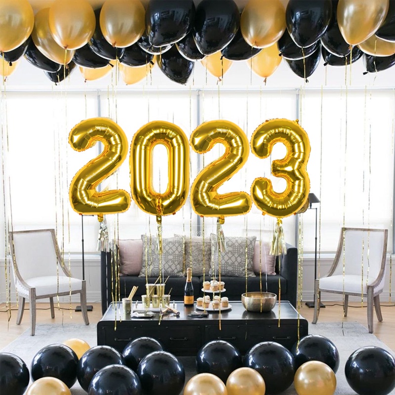 Set Balon Angka 2023 Bahan Aluminum Film Untuk Dekorasi Pesta Natal Tahun Baru