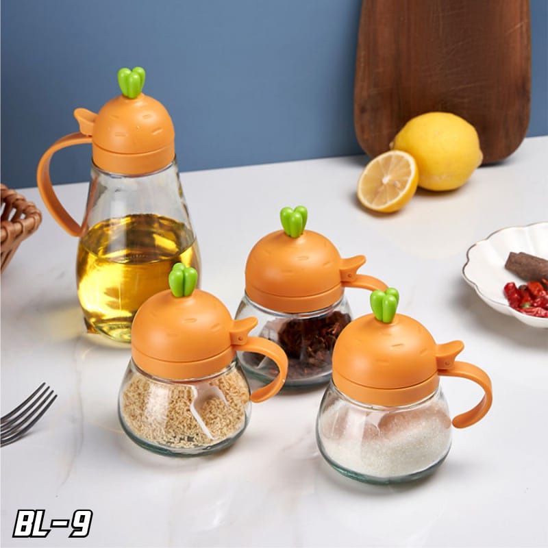 PROMO BL-9 Tempat Bumbu Teh Gula Kaca Sendok Handle Wortel 4 in1 Cactus Spice Bottle Jar Botol Bumbu Dapur Laris_Unik