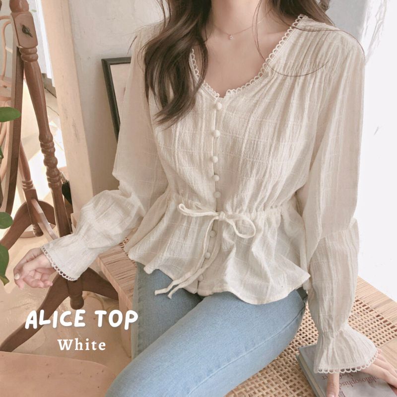 bydennis | Alice Top • Basic blouse atasan wanita import lengan panjang kasual korea motif bunga pol