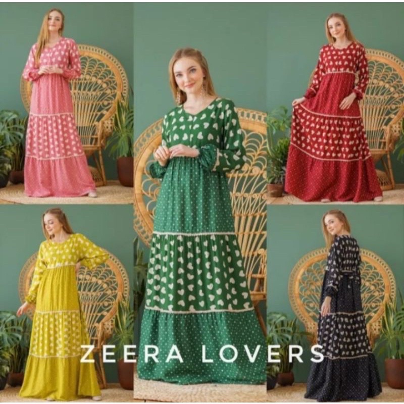 DASTER DRESS SUSUN MOTIF LENGAN PANJANG JUMBO MOTIF LOVE BUSUI DRESS KEKINIAN RAYON PREMIUM