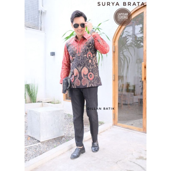Batik pria lengan panjang SURYA BRATA Batik cowok slimfit lapis furing utomo