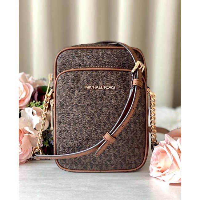 Michael Kors jet set travel medium ns chain crossbody sign brown