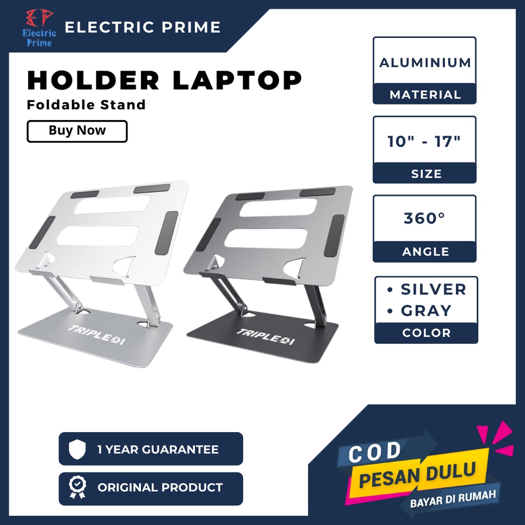 Stand Laptop Macbook Holder Aluminium Lipat TRIPLEDI TD303 Dudukan Notebook Portable Standing Desktop Foldable Penyanggah POS Bracket Meja Kasir