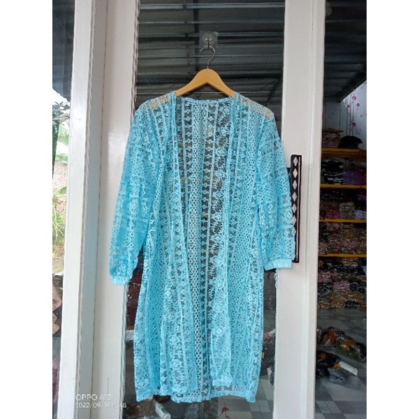 Kardigan brukat/promo long outer brukat/outer cardy wanita-Baby blue