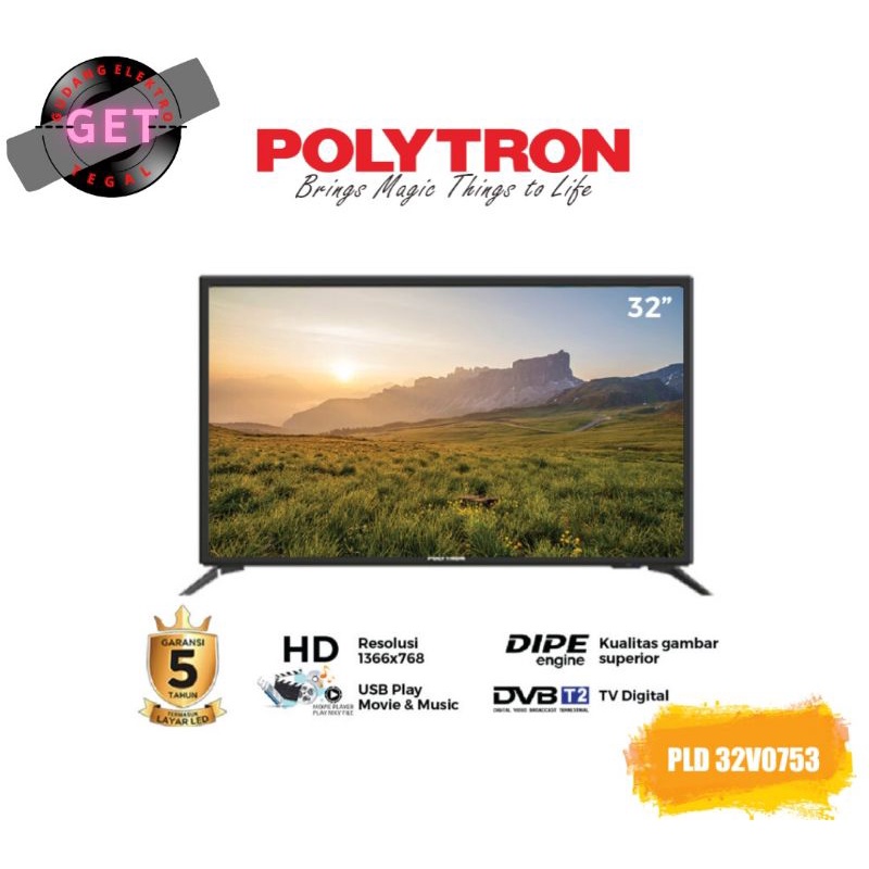 LED TV POLYTRON 32 INCH ~ PLD 32V0753/32V1853 DIGITAL TUNER [DVB-T2] 5 TAHUN GARANSI (KOTA TEGAL)