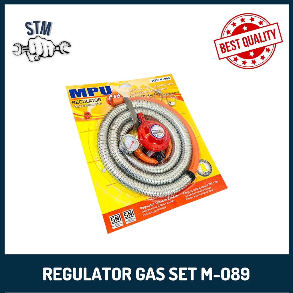 Regulator &amp; Selang Gas MPU Berkualitas SNI Kepala Regulator Kompor Tabung Gaz Elpiji Melon 3kg 5kg 12kg LPG Dapur  Siap Pakai Satu Set Siap Pakai Slang Otomatis Mudah Di pasang Anti Bocor Tekanan Rendah M- 089 Termurah