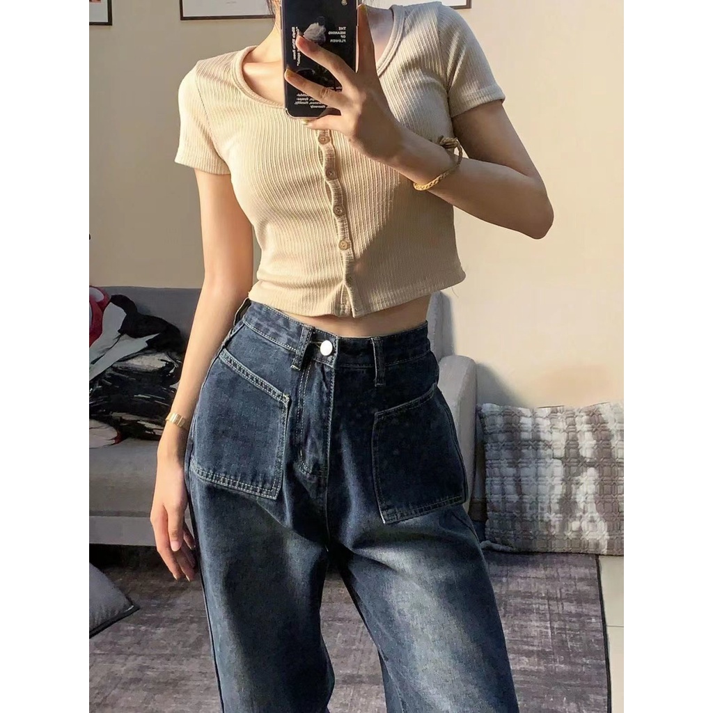 ✅COD korean high waist murah celana jeans panjang wanita kekinian new celana jeans high waist wanita kulot