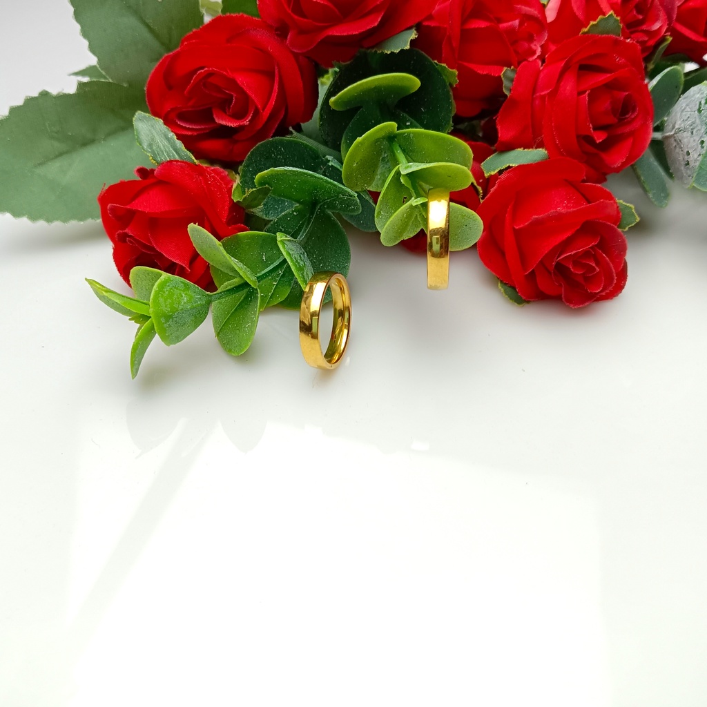 Cincin Polos Pria Wanita Simpel Original Titanium Warna Emas Silver Rose Gold