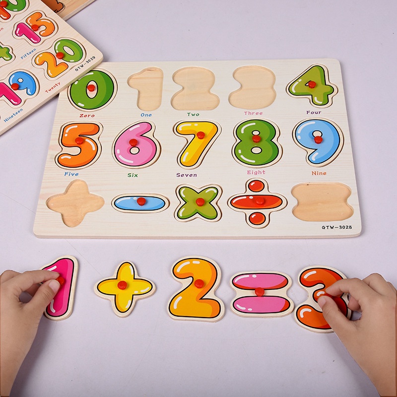 HZ Puzzle Kayu Knob ABC Fruit dan Number Murah Chunky Puzzle Anak Kayu 3D Puzzle Huruf Buah dan Angka Jigsaw Wooden Edukasi