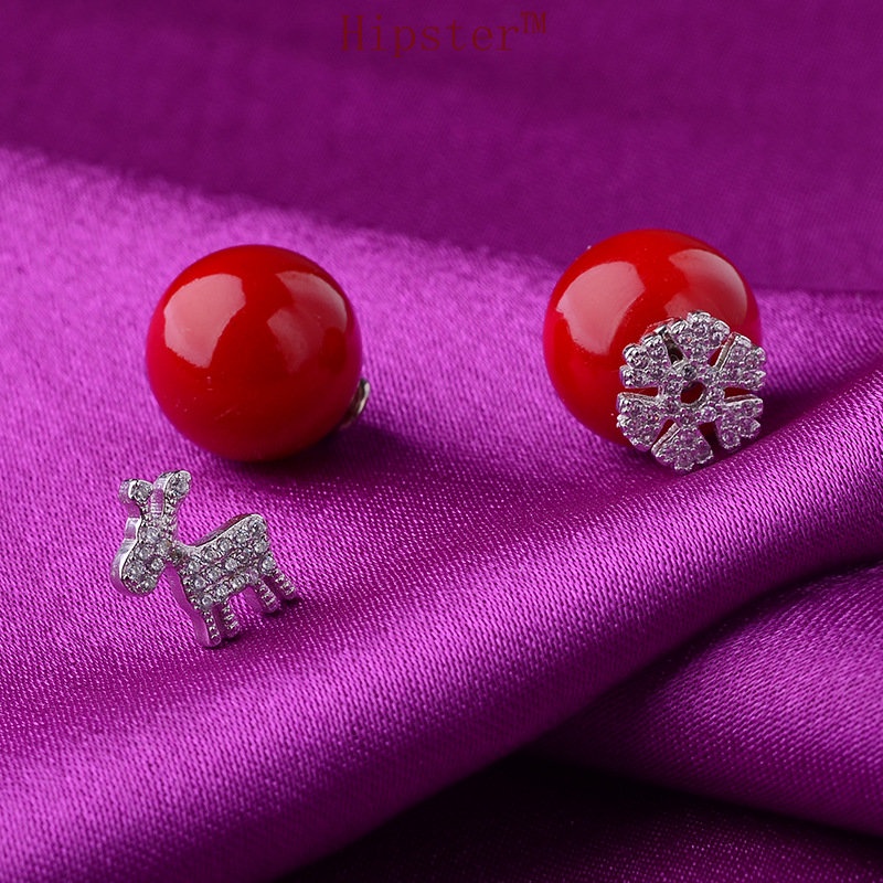 Anting Tusuk Sterling Silver 925 Model Rusa / Snowflake Dengan Mutiara Untuk Wanita / Hadiah Natal