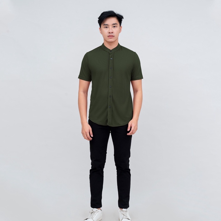 BROGUY Kemeja Pria Lengan Pendek Kerah Sanghai Casual Polos Slimfit Size M - XXL