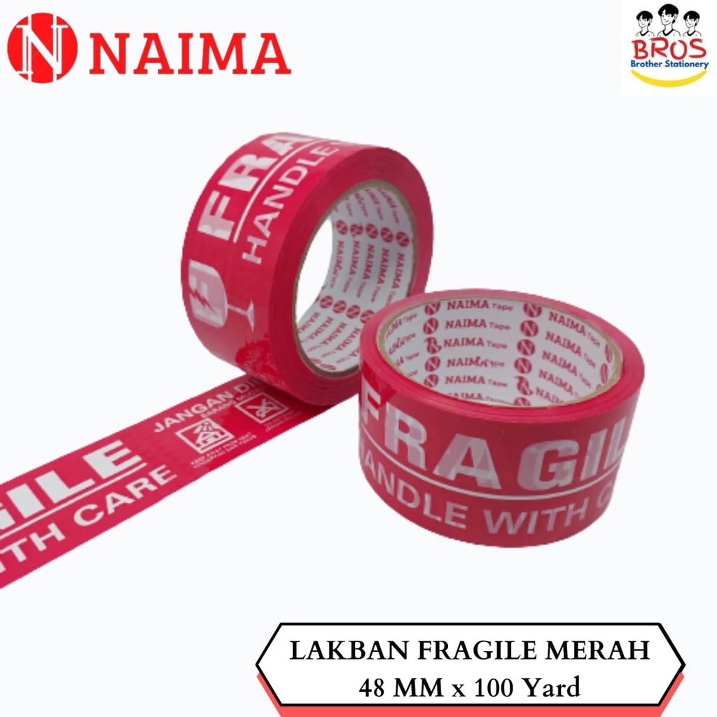 

Lakban Fragile Jangan Di Banting 48 MM x 100 Yard / Lakban Fragile 2 in 1 Naima